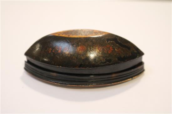 Seven horn, mother of pearl and lacquer objects of vertu, 18th - 20th century, largest 5 1/8in.